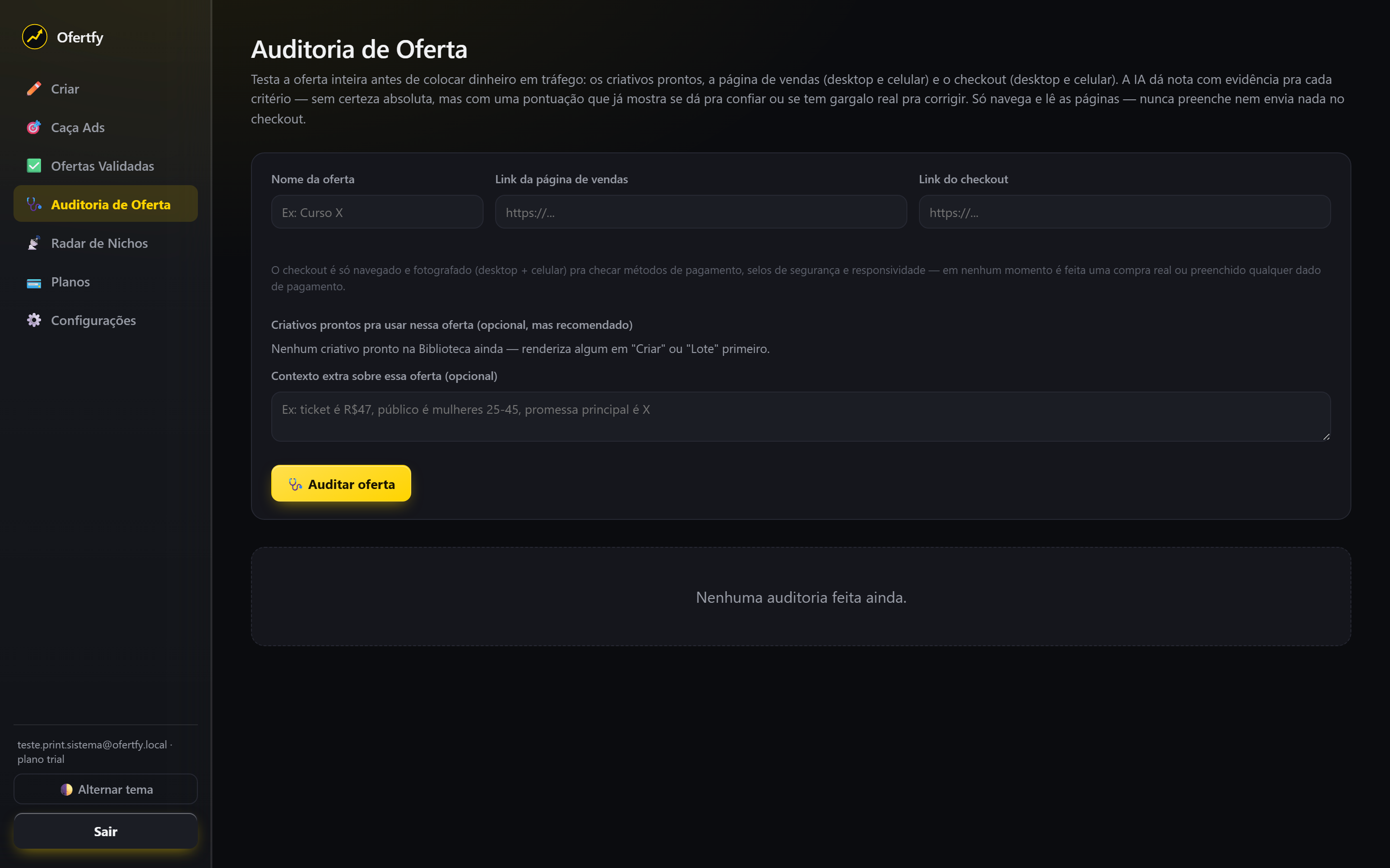 Tela de Auditoria de Oferta